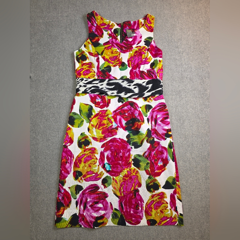 Taylor Floral Animal Mixed Print Spring Summer Bright Hot Pink Silk Lined Dress